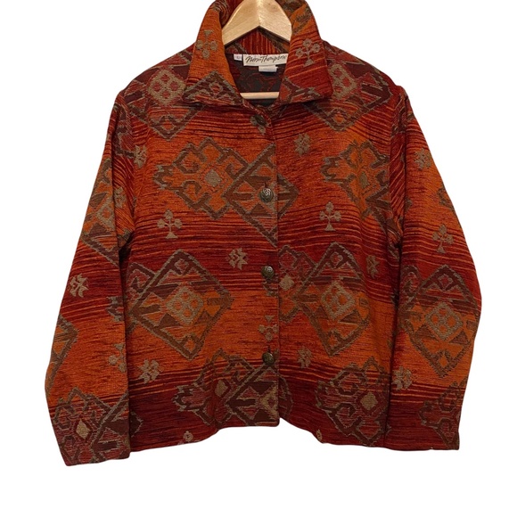 Norm Thompson Jackets & Blazers - Norm Thompson Orange Button Down Tapestry Jacket Large